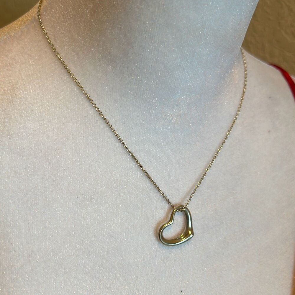 Tiffany And Co Elsa Peretti Open Heart 27mm Pendant Necklace 925 Silver 16”
